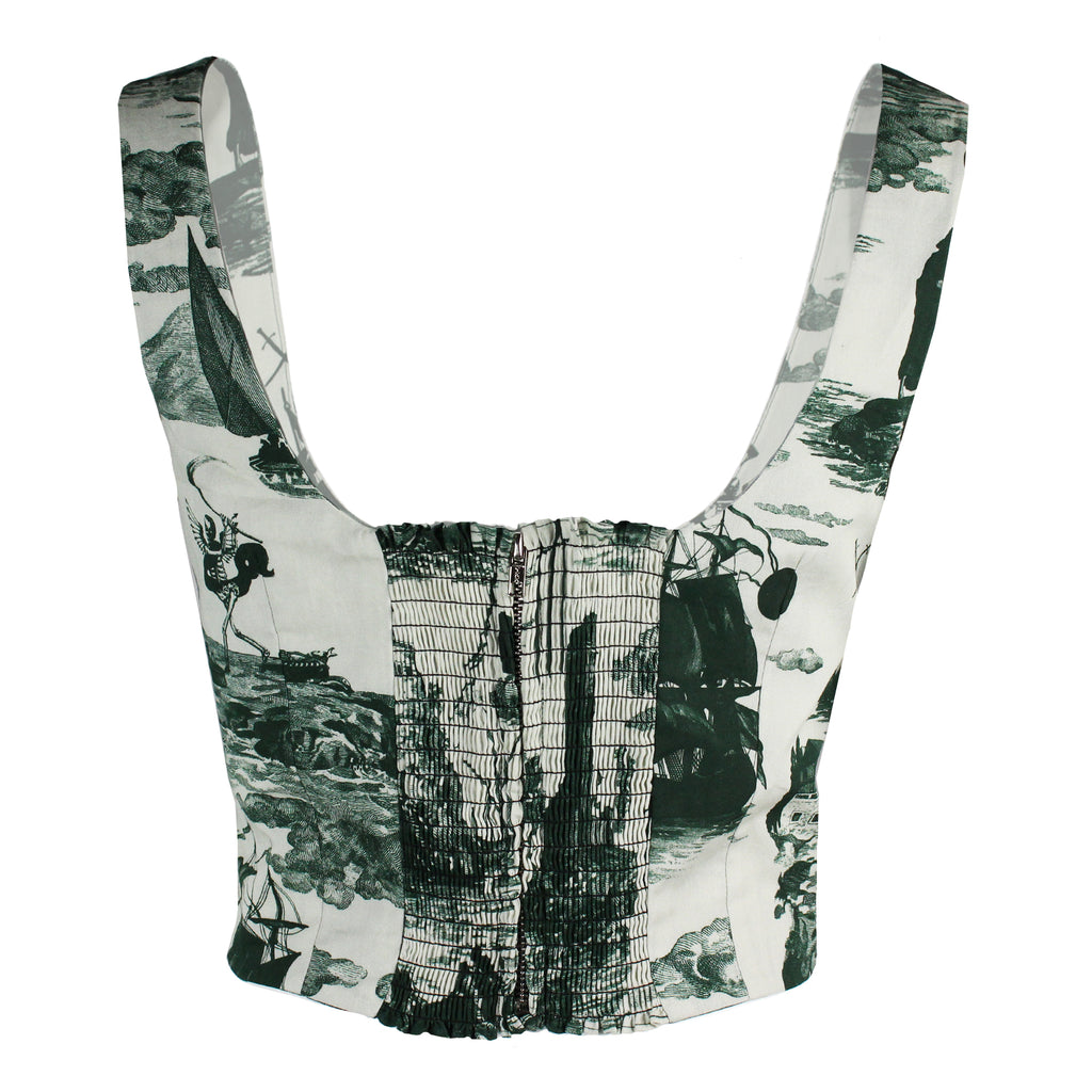 May Bodice Top in Doomed Voyage print, Putty and Seaweed