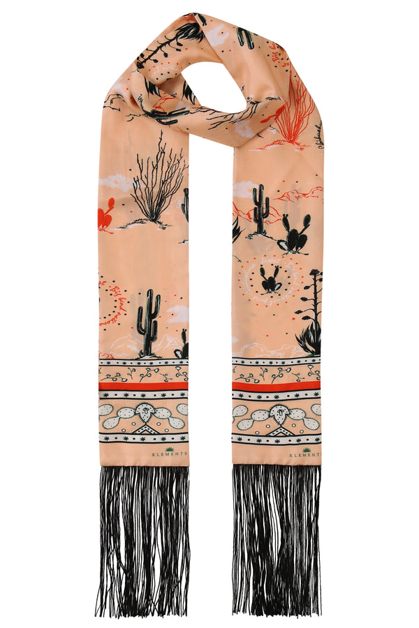 Ivie Tassel Silk Scarf in Chihuahuan Desert