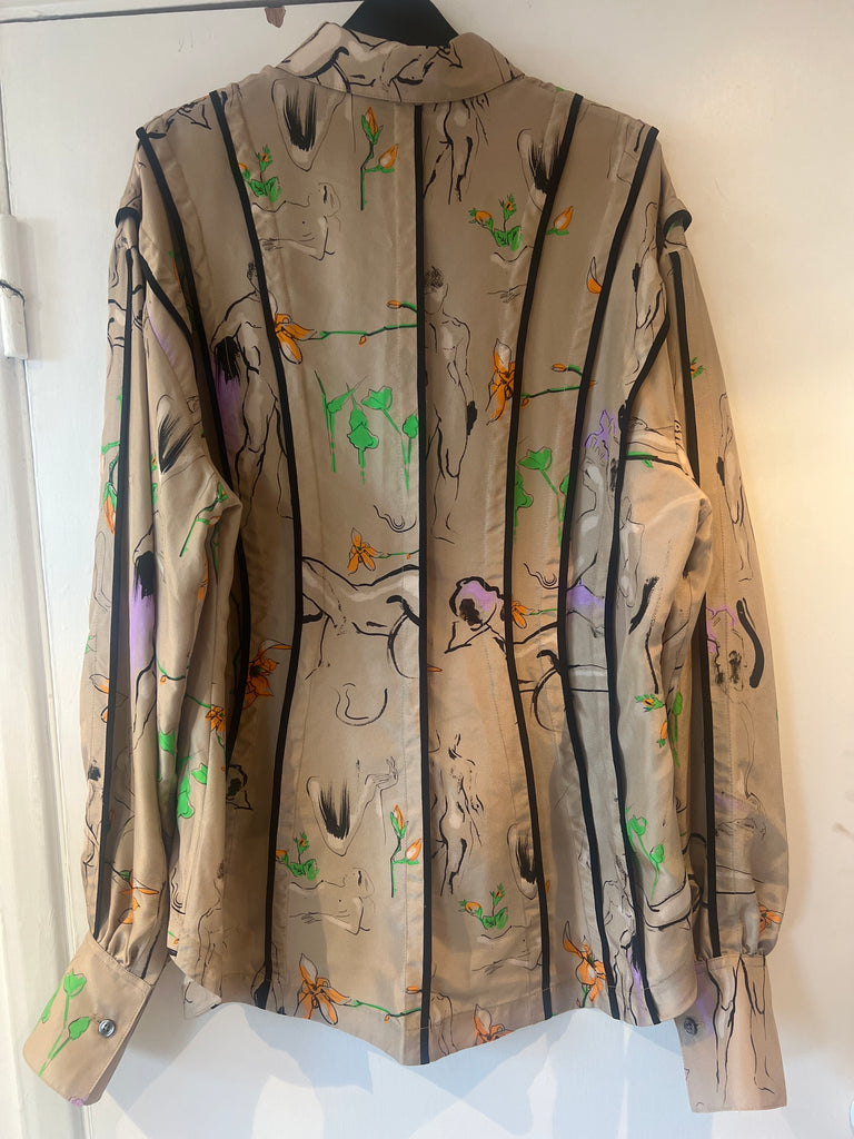 *Studio sale* Still life print silk blouse S-M