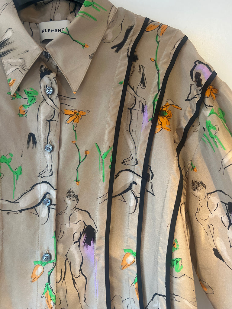 *Studio sale* Still life print silk blouse S-M