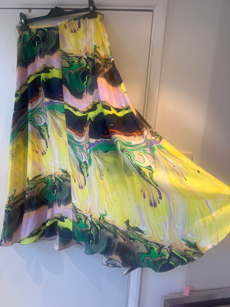 *Studio sale* Silk skirt in paint blurs print S-M