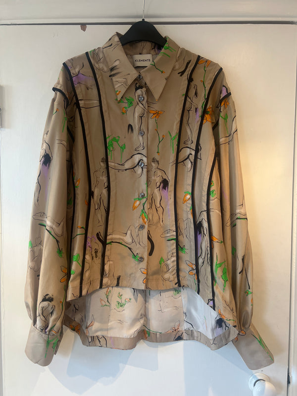 *Studio sale* Still life print silk blouse S-M