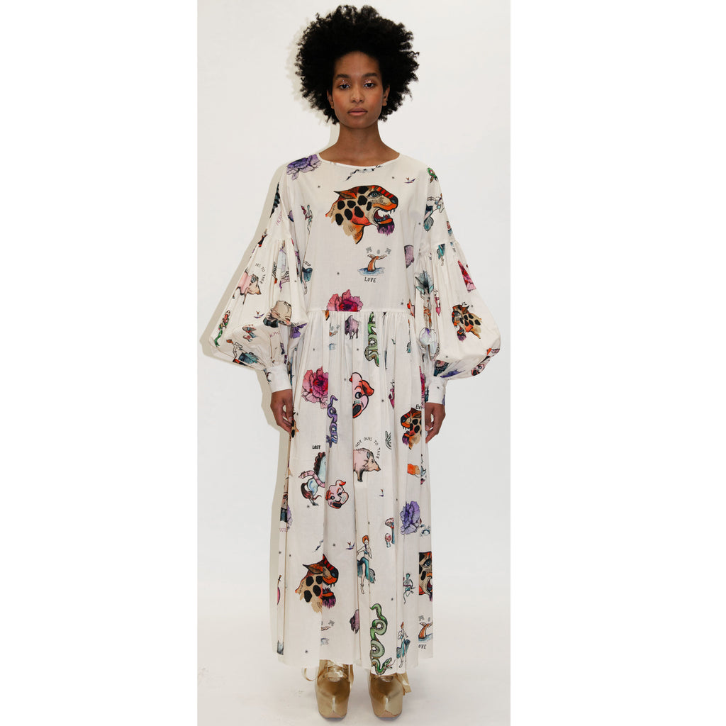 Dusk Dress in Tattoo Print