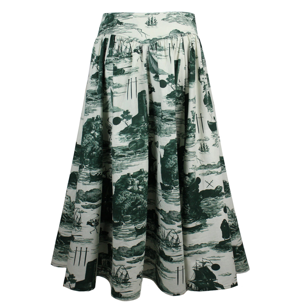 Eddie Cotton Skirt Doomed voyage print in Seaweed and Putty