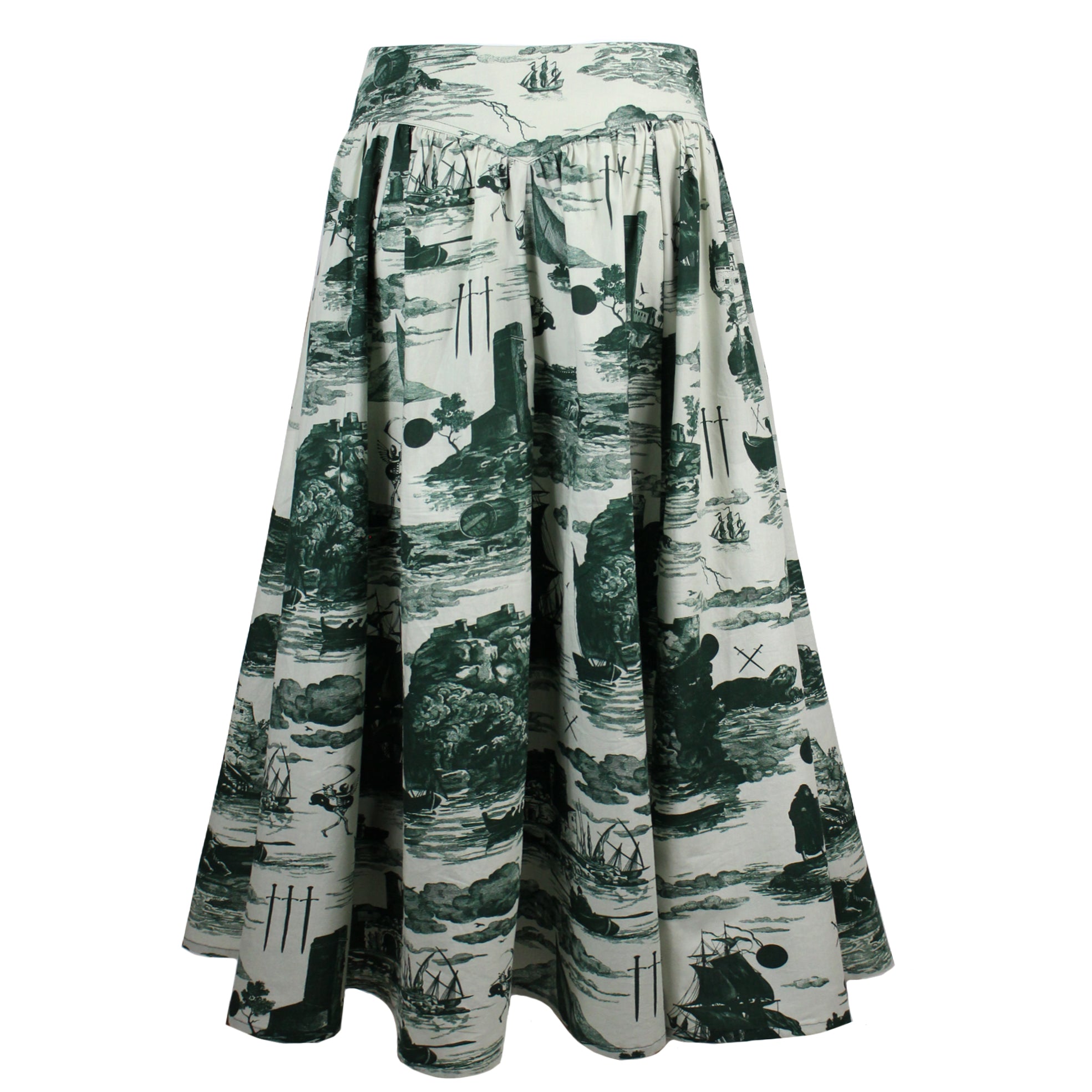 Eddie Cotton Skirt Doomed voyage print in Seaweed and Putty