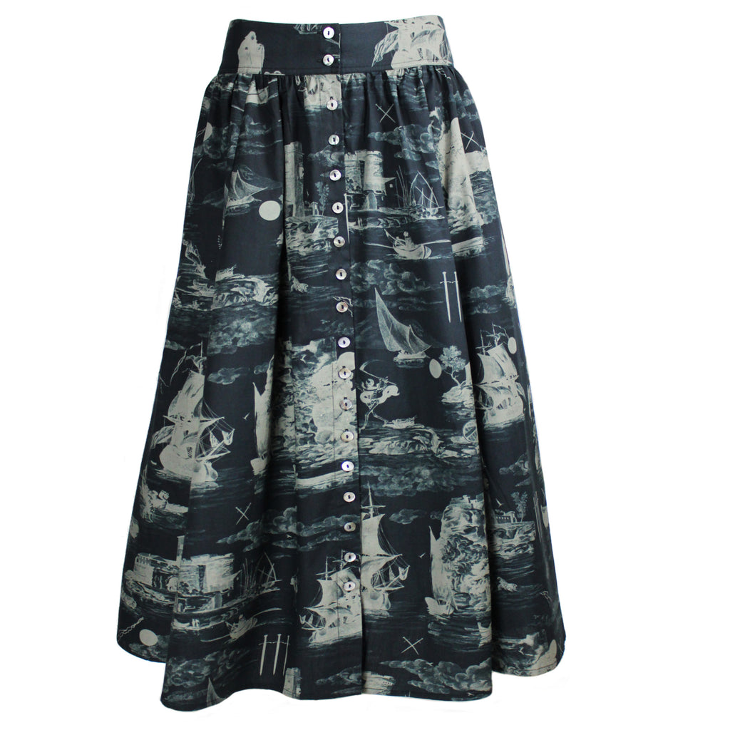 Eddie Cotton Skirt Doomed voyage print in black and beige
