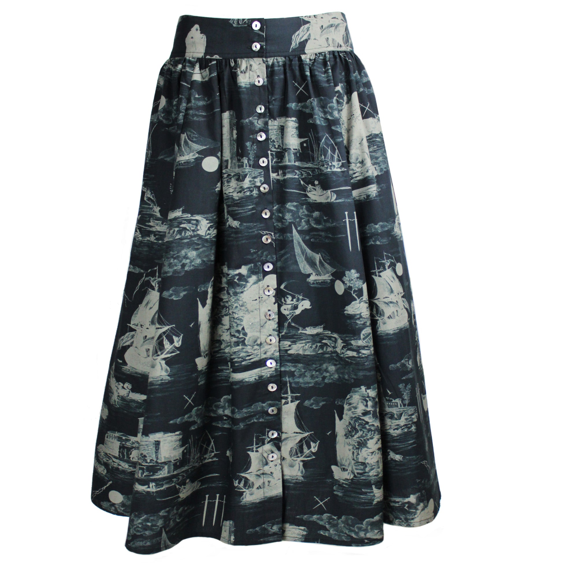 Eddie Cotton Skirt Doomed voyage print in black and beige
