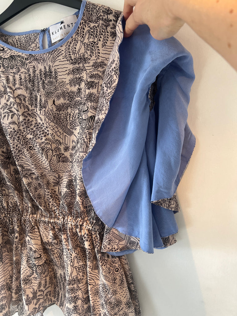 *Studio sale* Silk top / cornflower blue silk lined sleeves Small