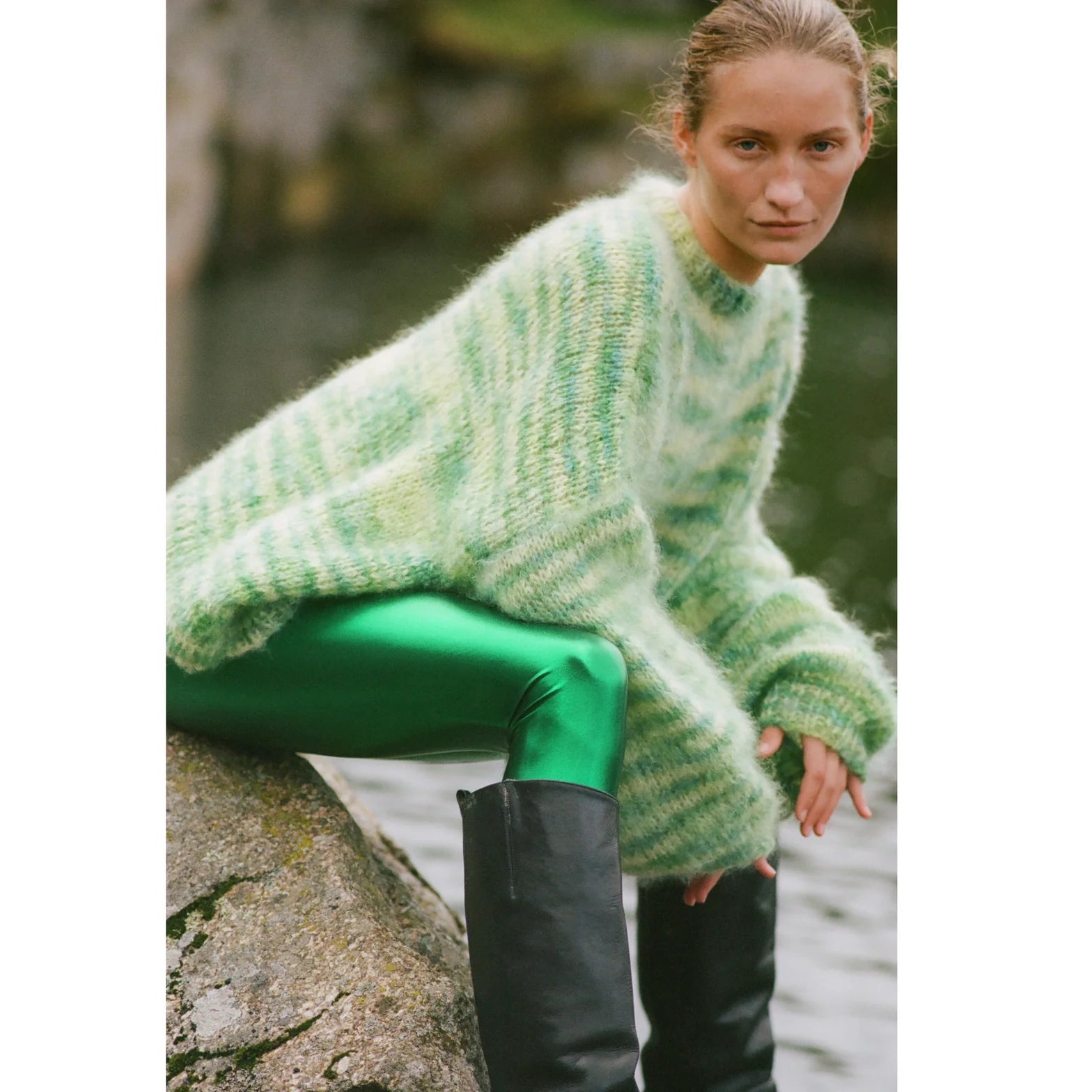 Margate Leggings in Metallic Green