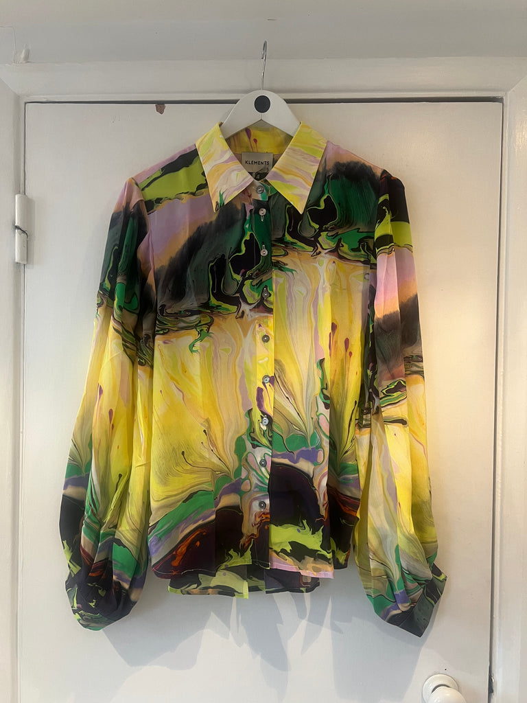 *Studio sale* silk blouse sample L paint blurs