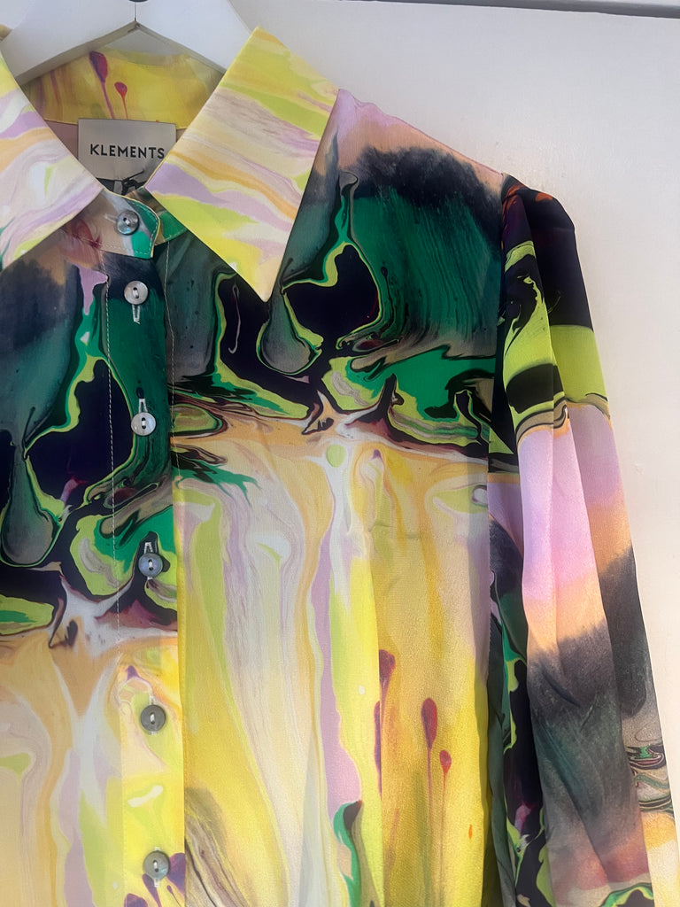 *Studio sale* silk blouse sample L paint blurs