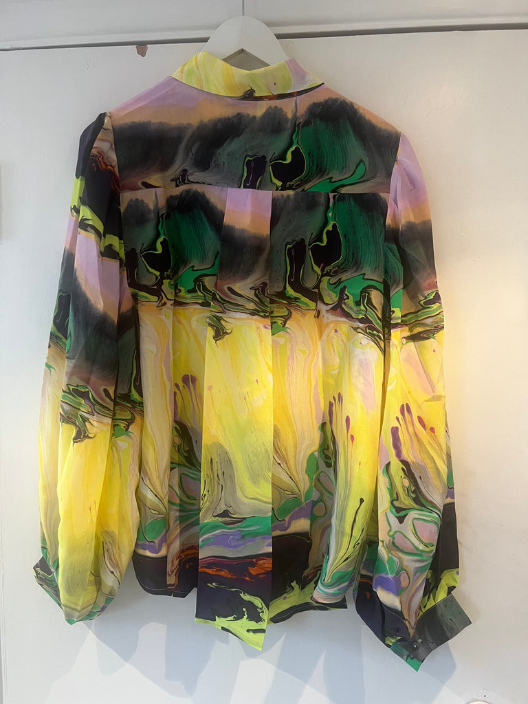 *Studio sale* silk blouse sample L paint blurs