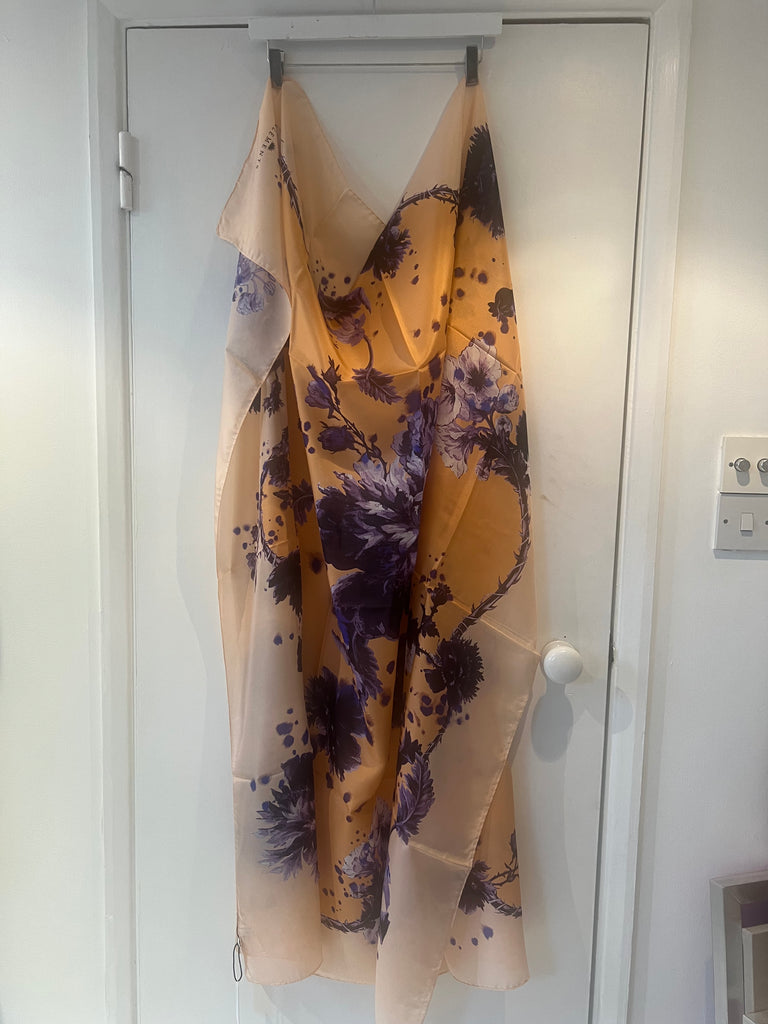 *Studio sale* silk gothic floral peach scarf 135cm