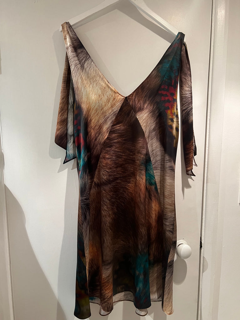 Silk satin reindeer print Atlas dress S