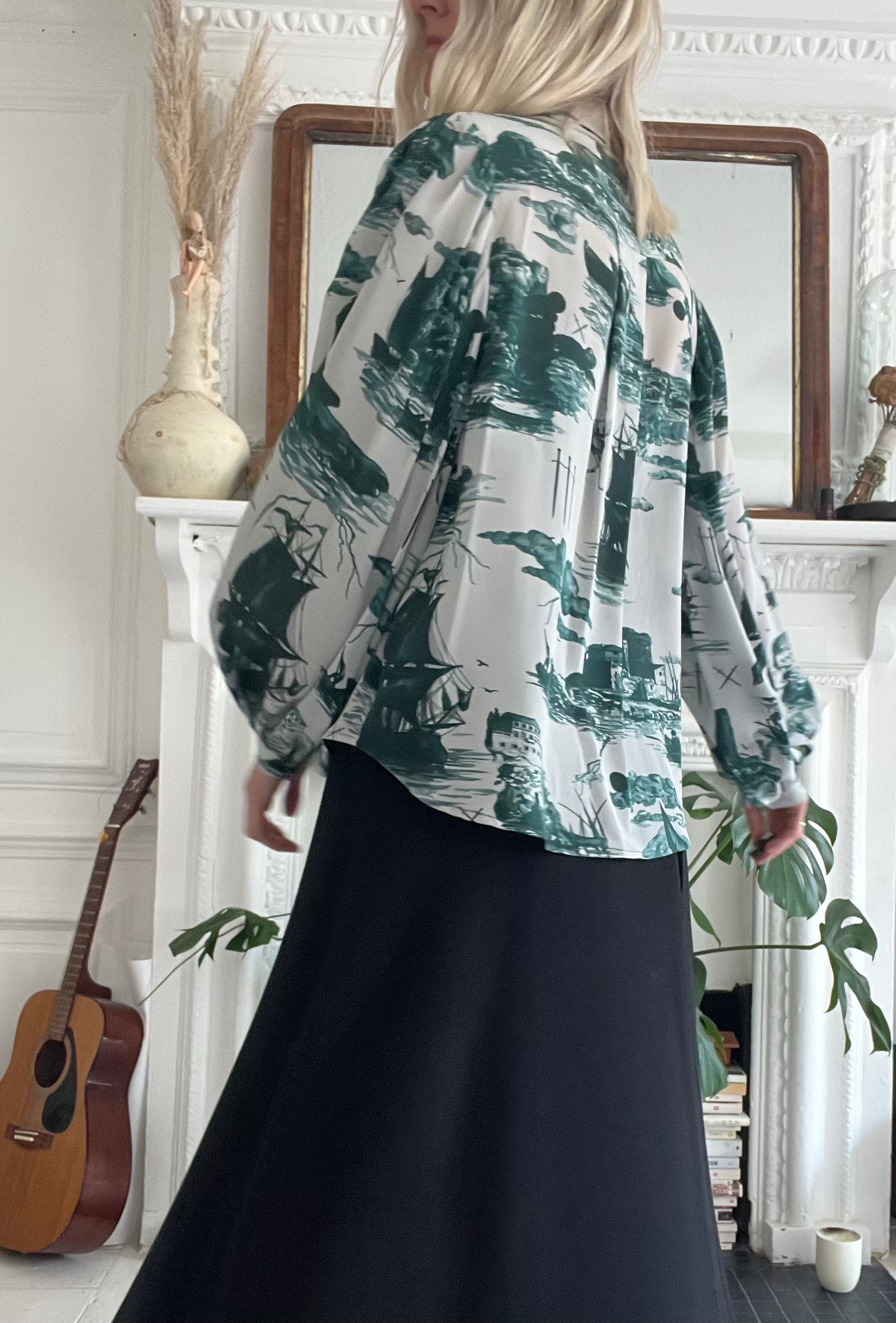 Paints silk Blouse in Doomed voyage print