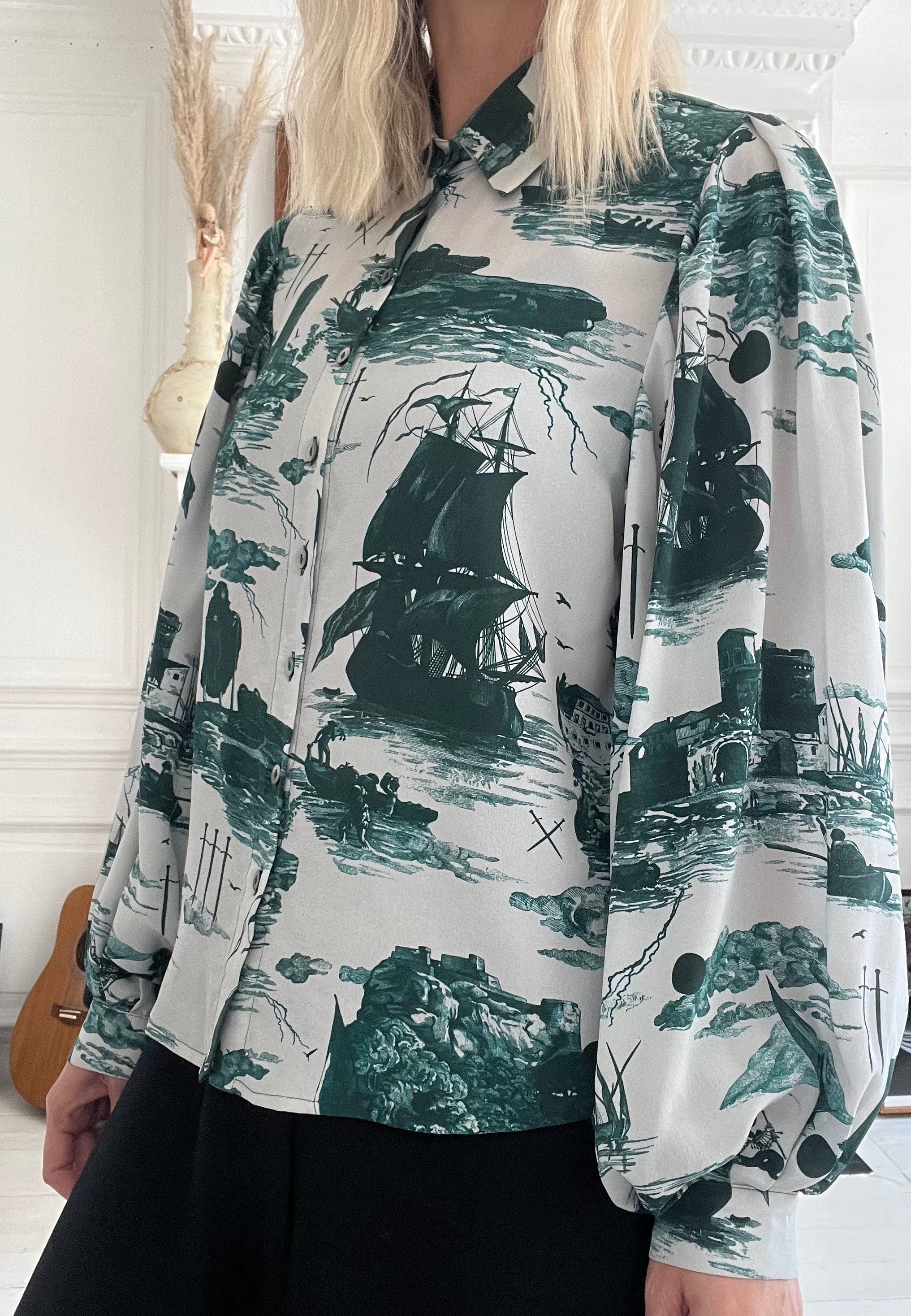 Paints silk Blouse in Doomed voyage print