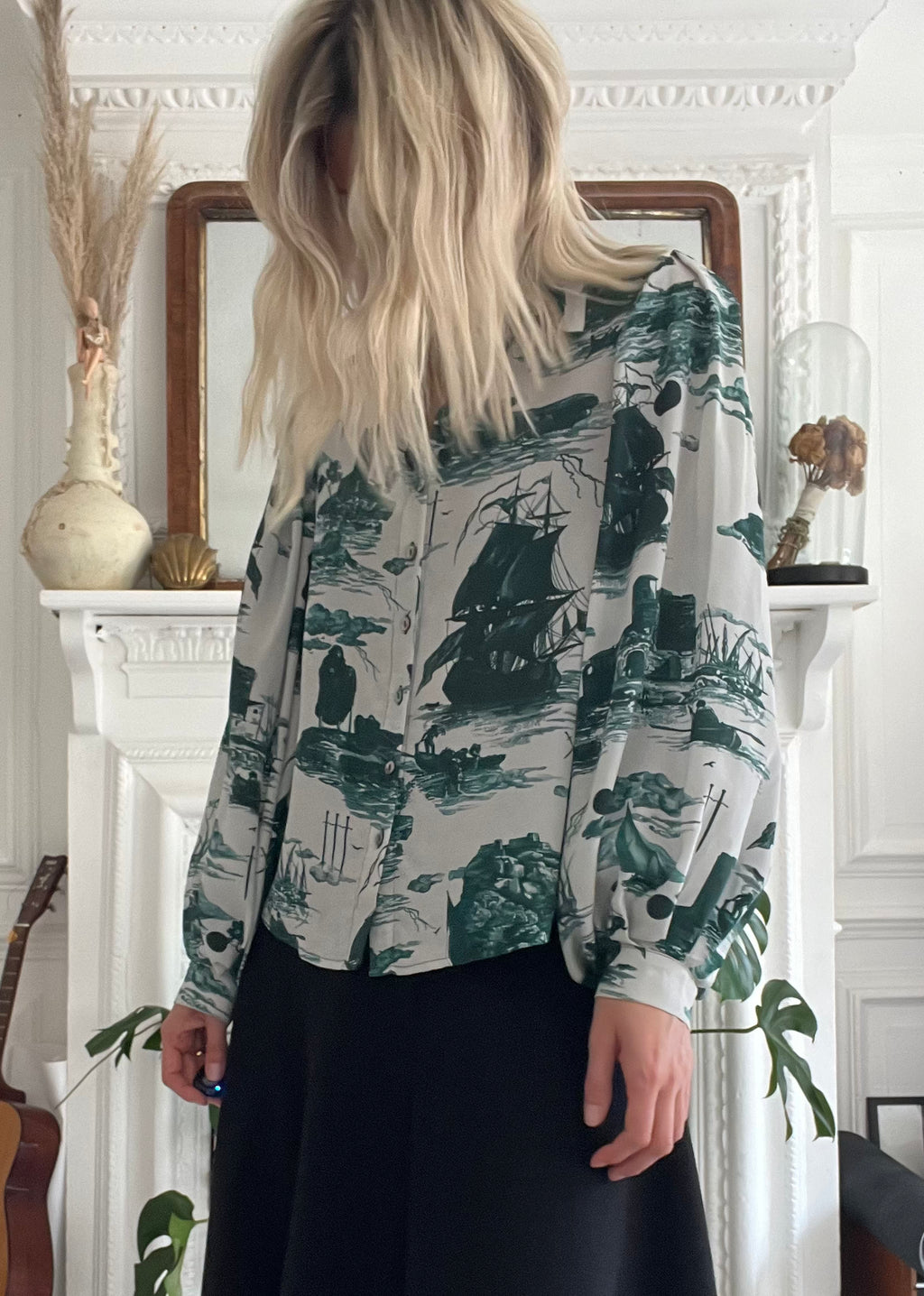 Paints silk Blouse in Doomed voyage print
