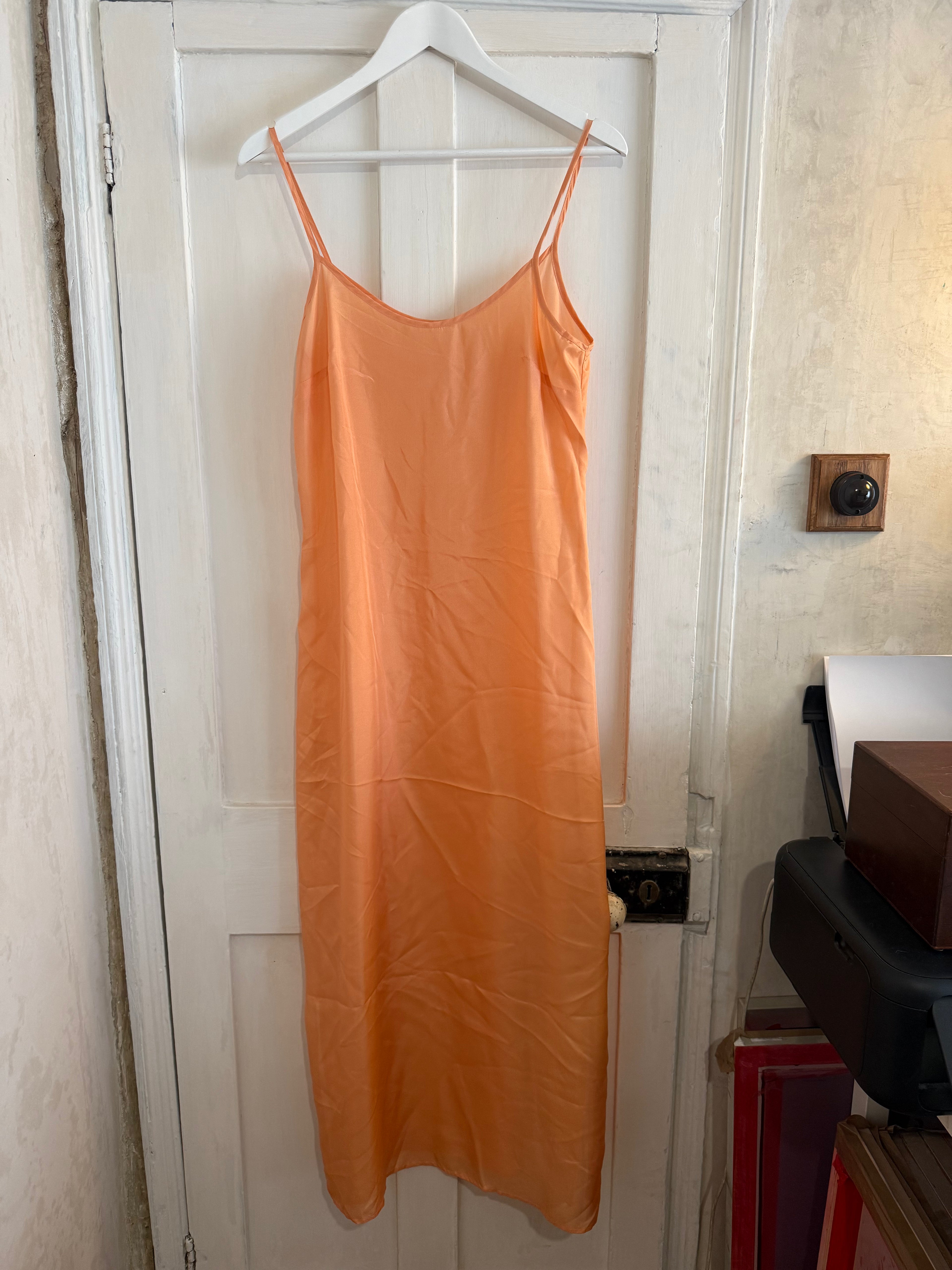 JUNE SAMPLE SALE silk peach slipm dress small