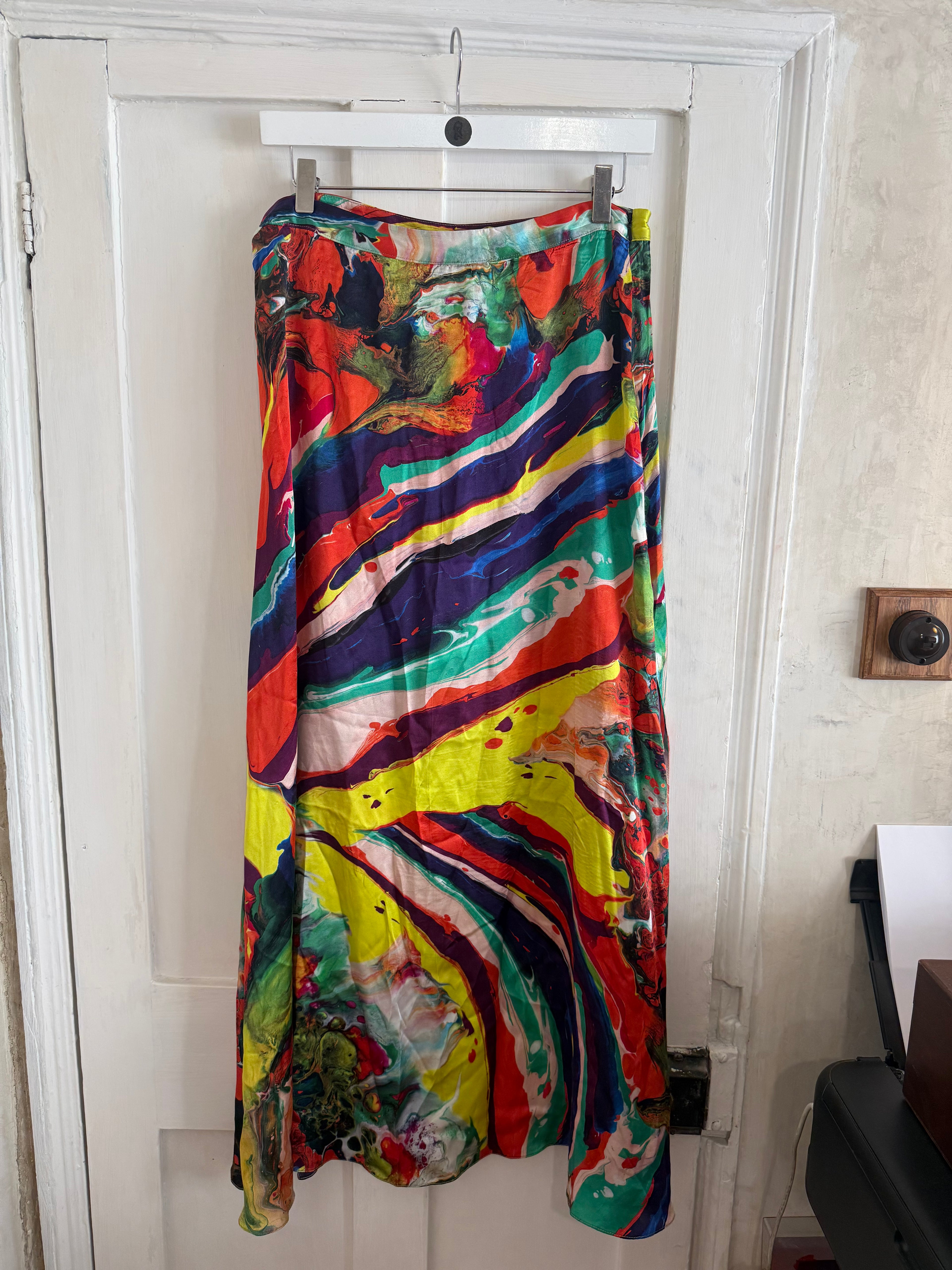 JUNE SAMPLE SALE silk satin marbling print skirt small