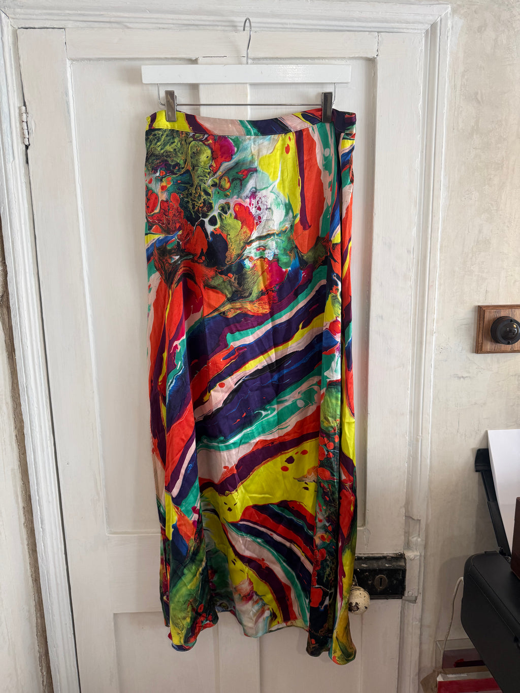 JUNE SAMPLE SALE silk satin marbling print skirt small