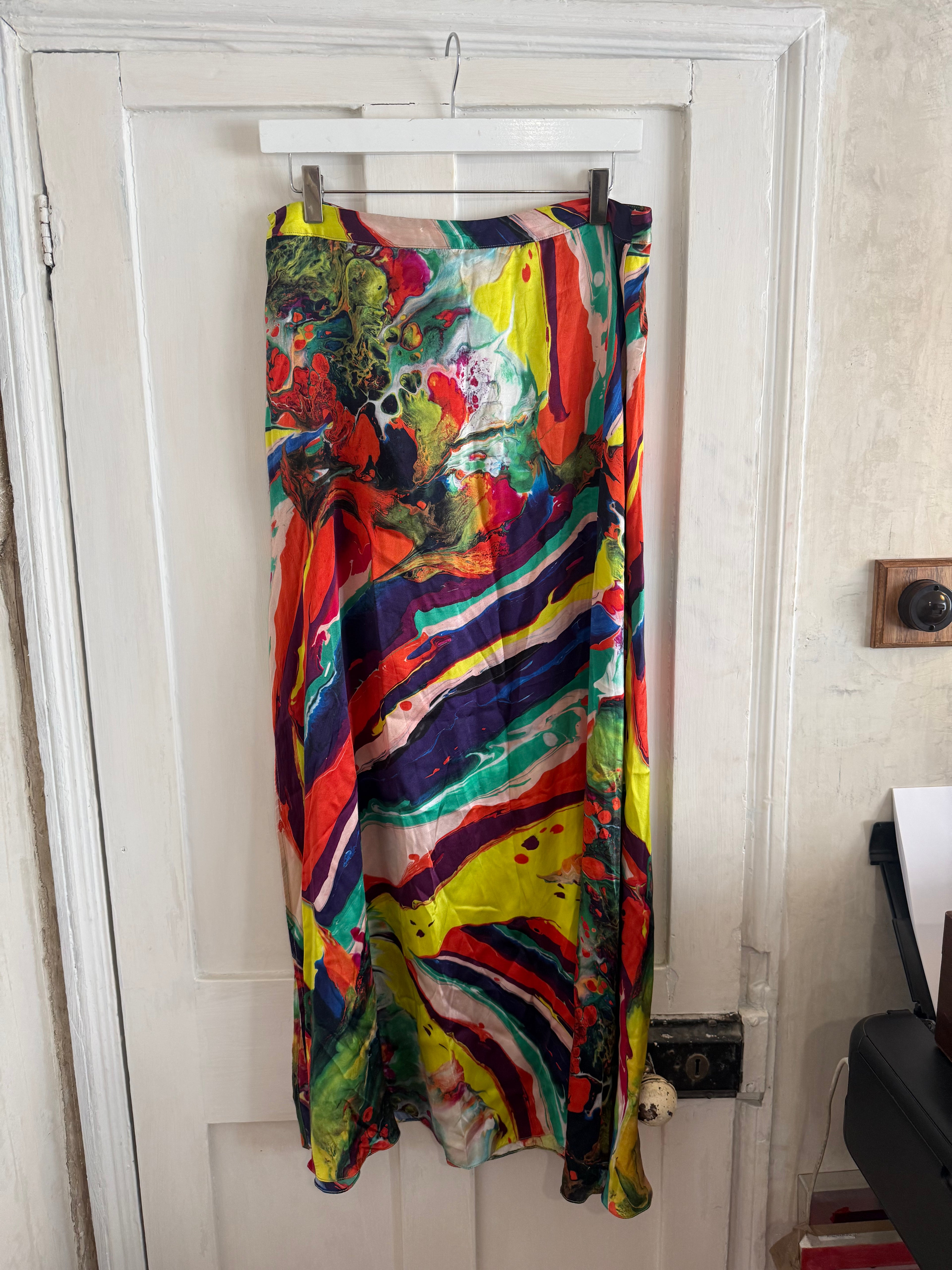 JUNE SAMPLE SALE silk satin marbling print skirt small