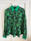 JUNE SAMPLE SALE silk 'green garden puppets' silk shirt small