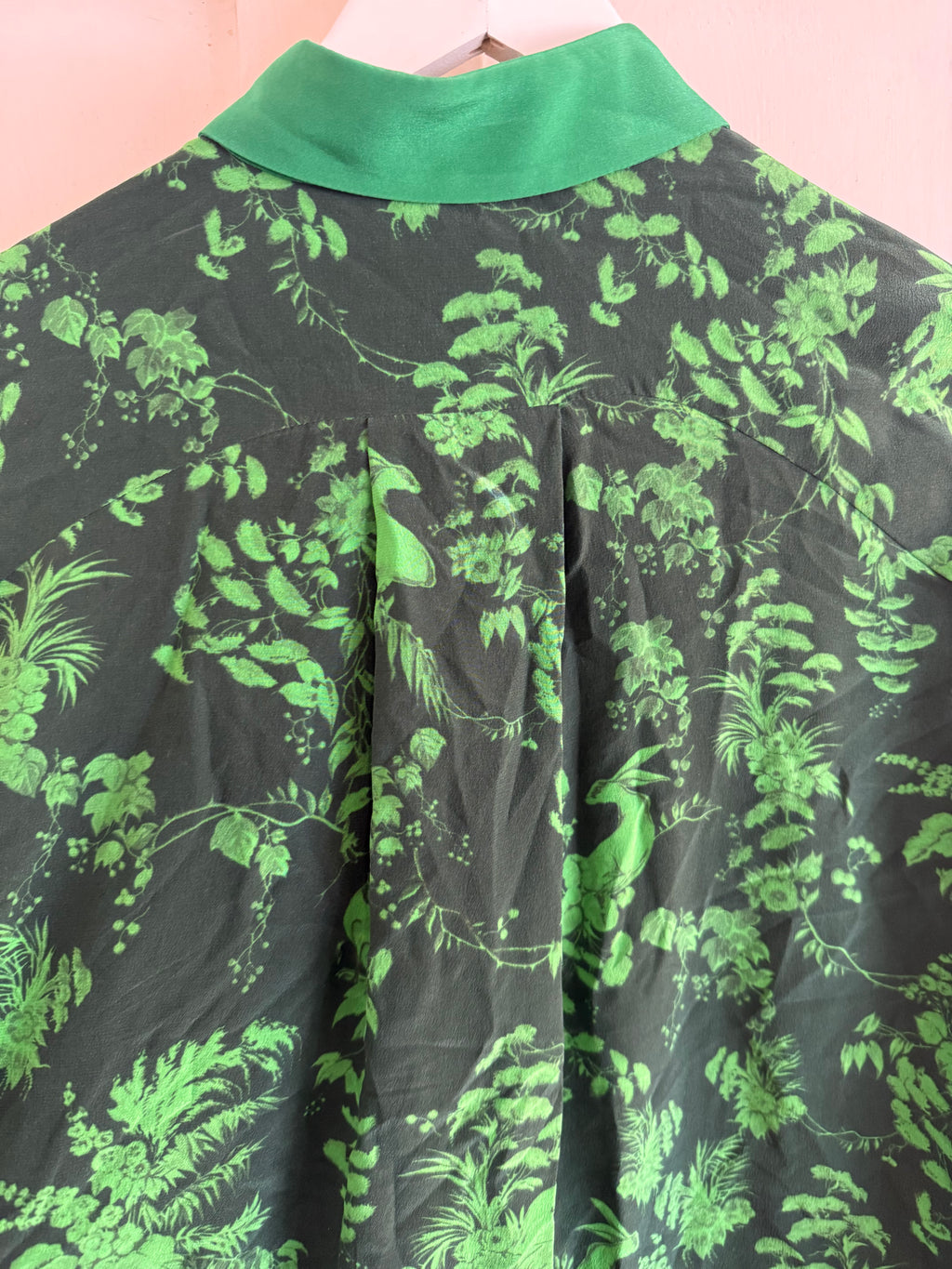 JUNE SAMPLE SALE silk 'green garden puppets' silk shirt small