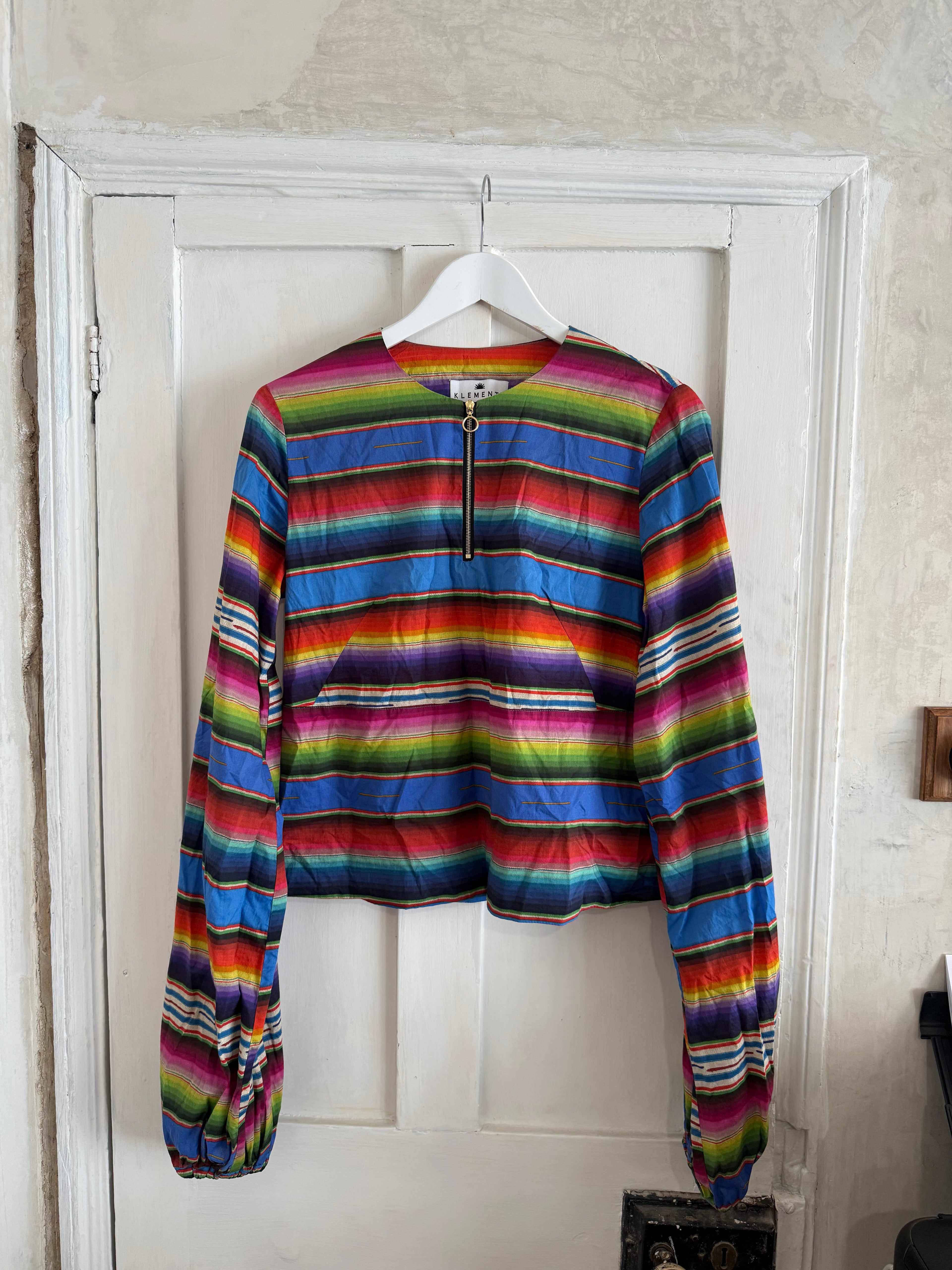 JUNE SAMPLE SALE cotton blanket print zip up top. small - medium.