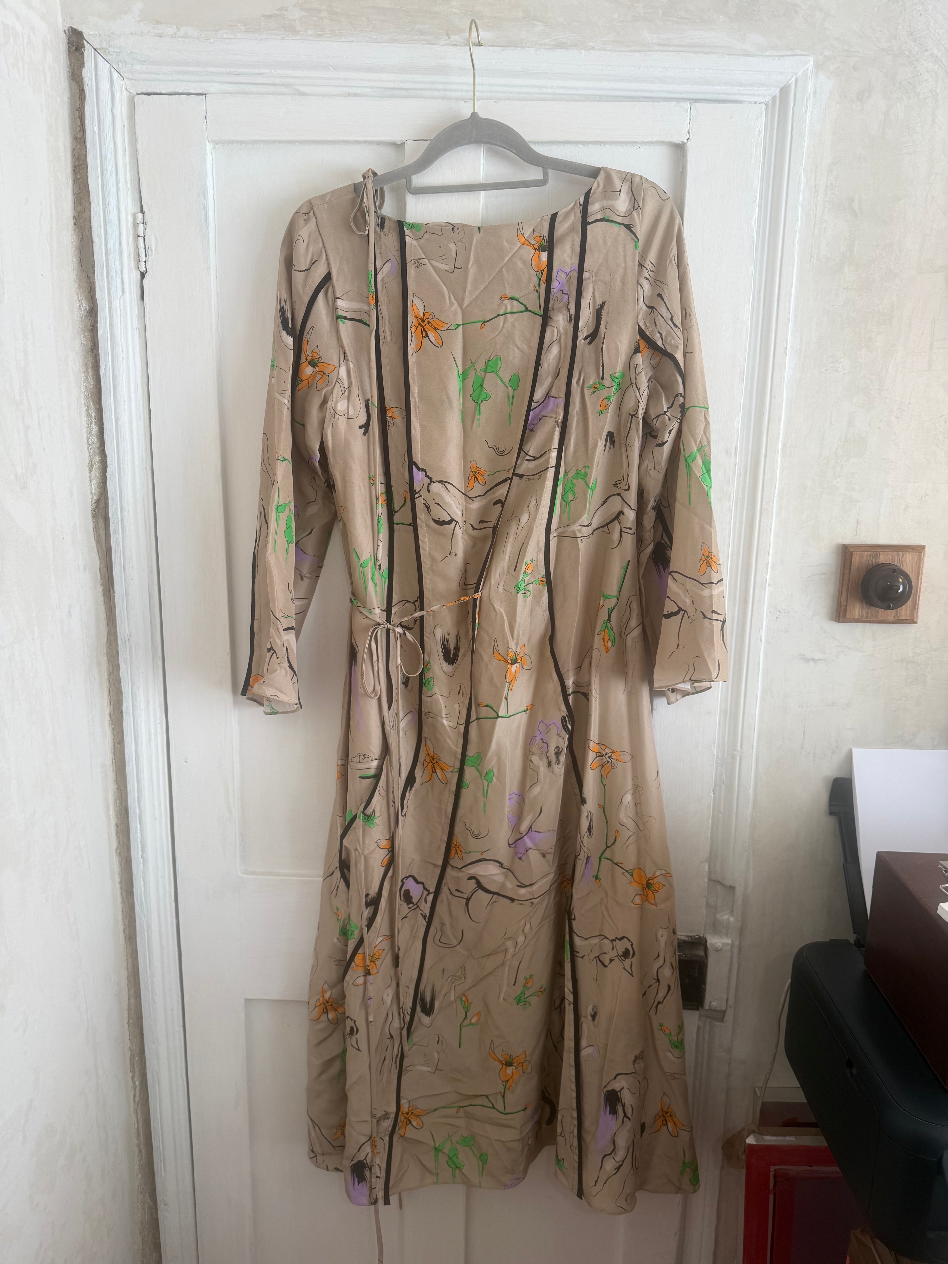 JUNE SAMPLE SALE ponds life drawing print, on silk dress, Medium