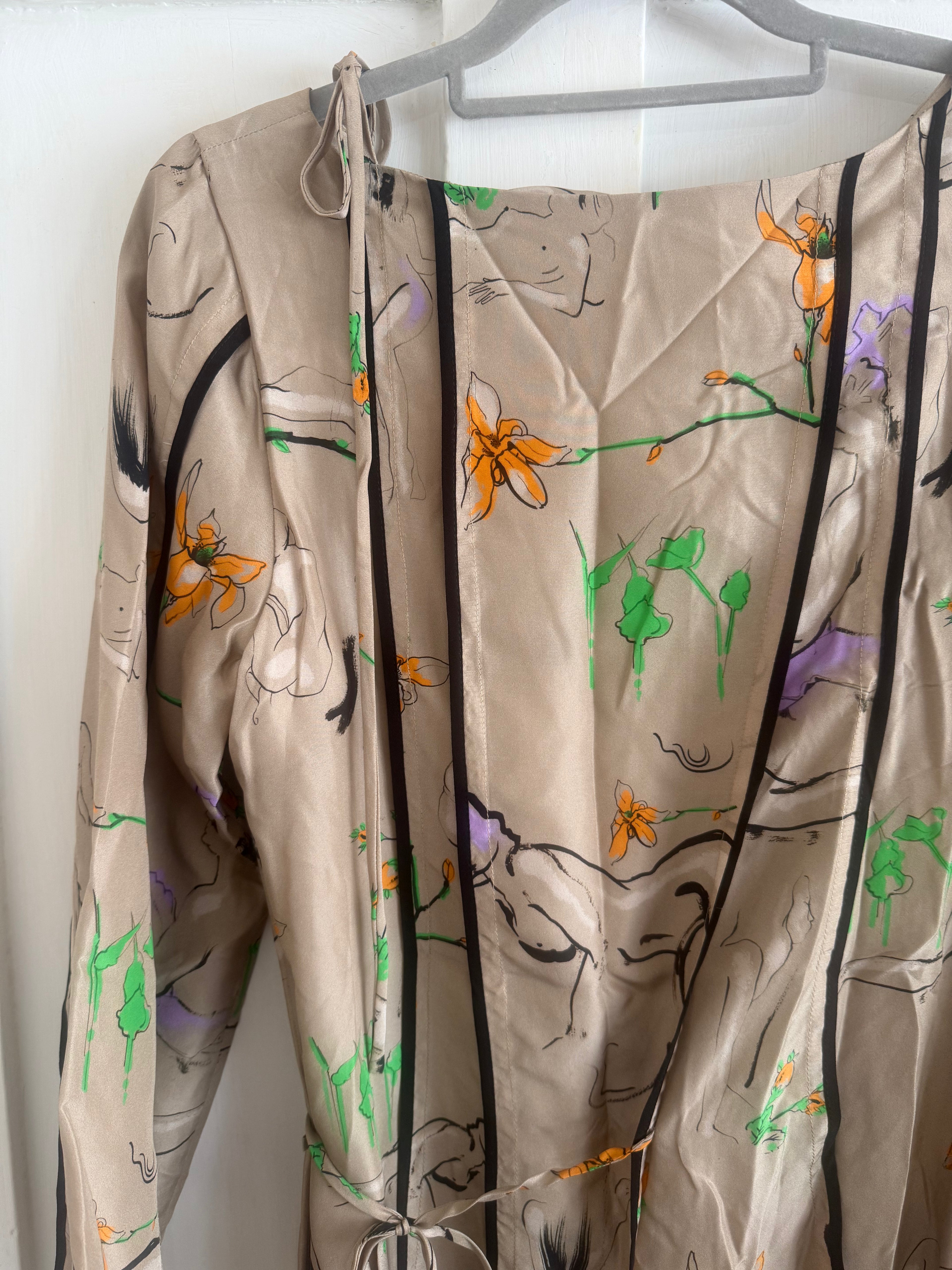 JUNE SAMPLE SALE ponds life drawing print, on silk dress, Medium