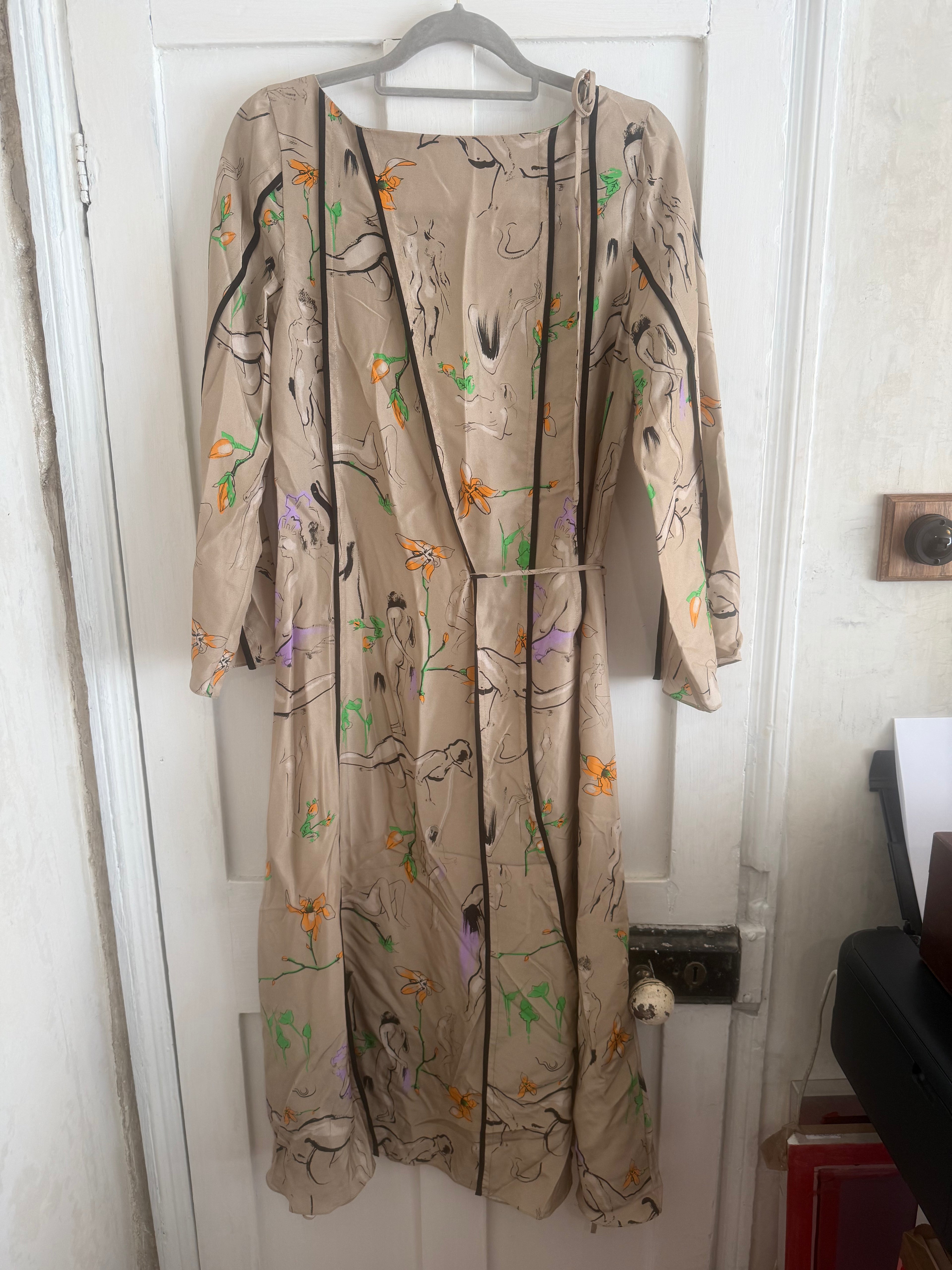 JUNE SAMPLE SALE ponds life drawing print, on silk dress, Medium