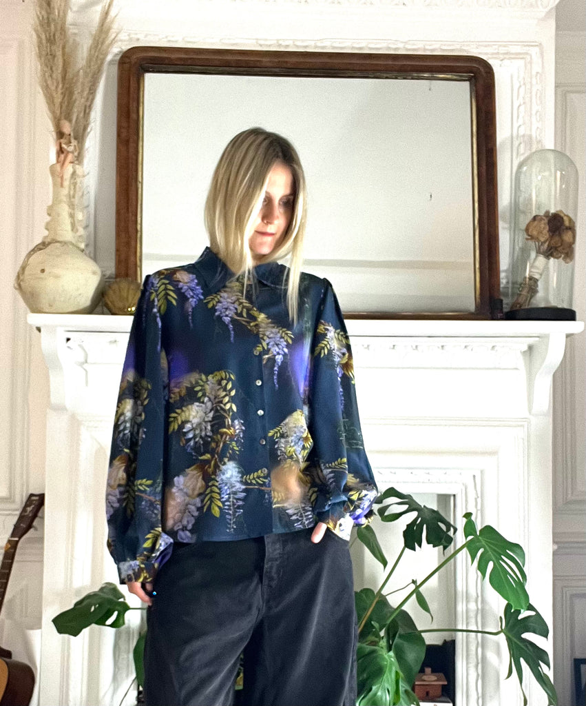 Paints silk Blouse in Wisteria Print