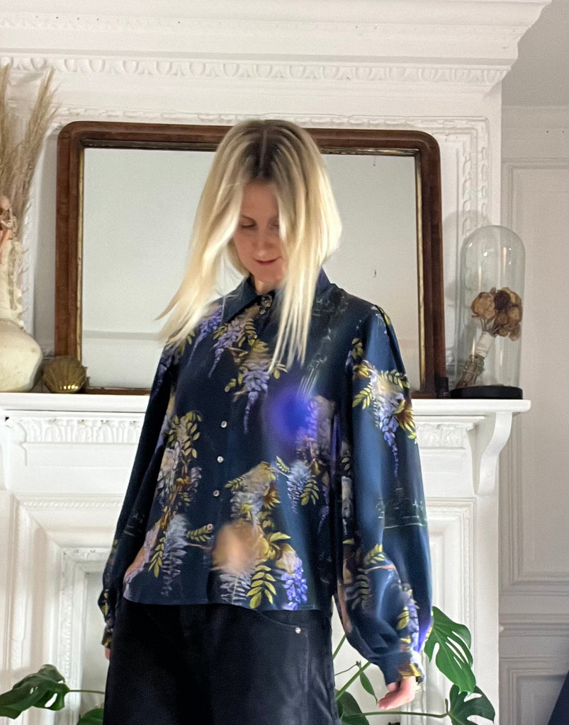 Paints silk Blouse in Wisteria Print