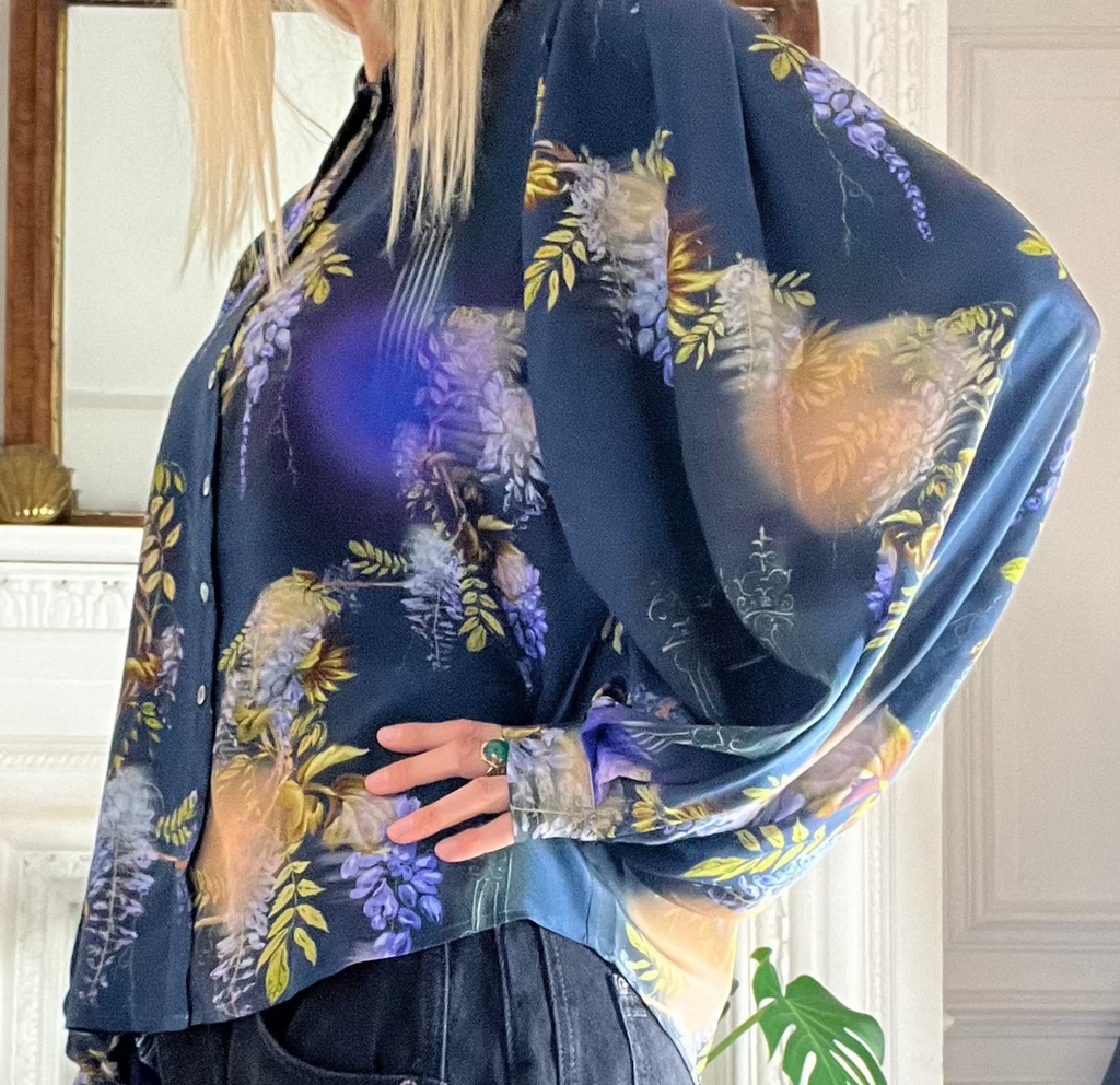 Paints silk Blouse in Wisteria Print