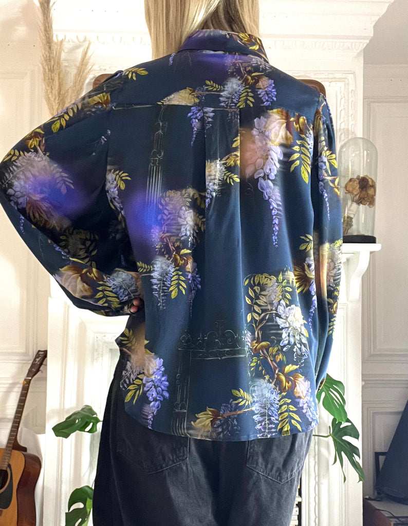 Paints silk Blouse in Wisteria Print