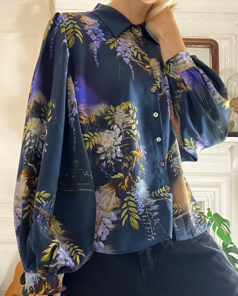 Paints silk Blouse in Wisteria Print