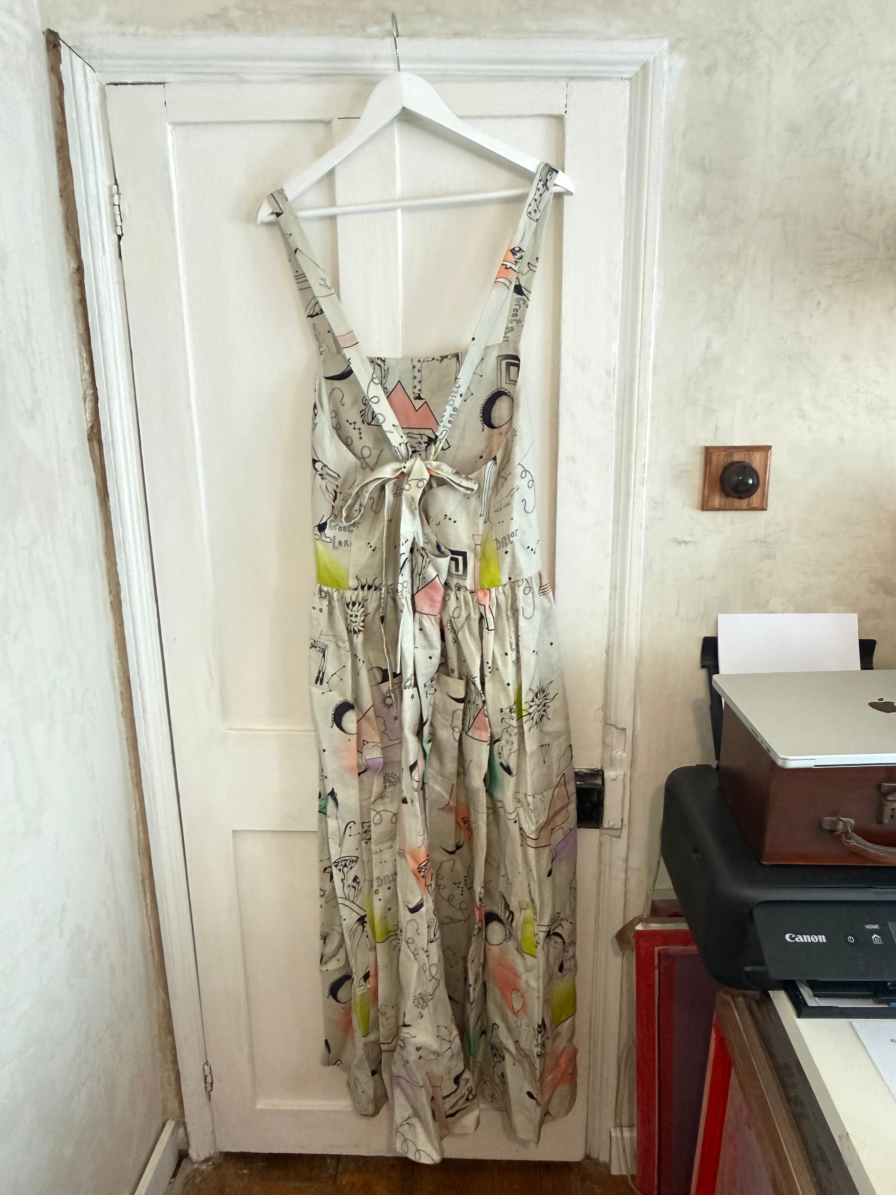 JUNE SAMPLE SALE LINEN EGYPTIAN CARTOON PRINT DRESS L