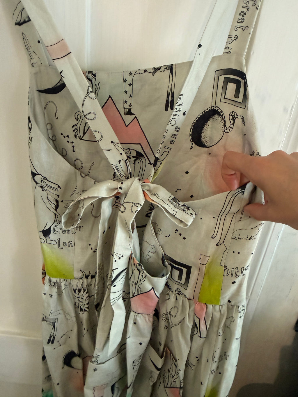 JUNE SAMPLE SALE LINEN EGYPTIAN CARTOON PRINT DRESS L