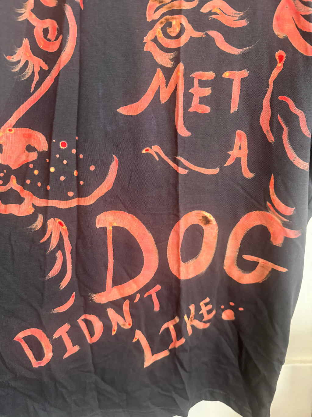 JUNE SAMPLE SALE Never met a dog I didn’t like hand painted T Medium oversized