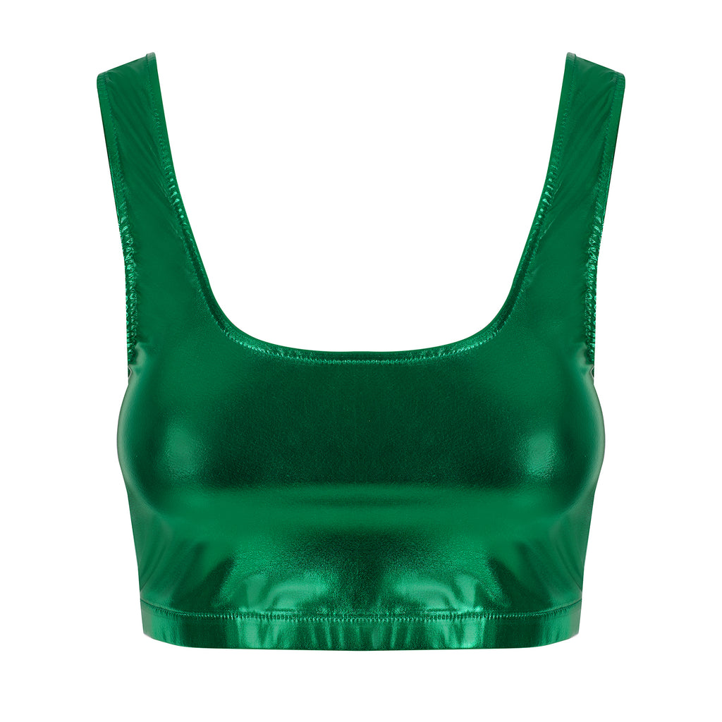 Margate Crop Top in Metallic Green