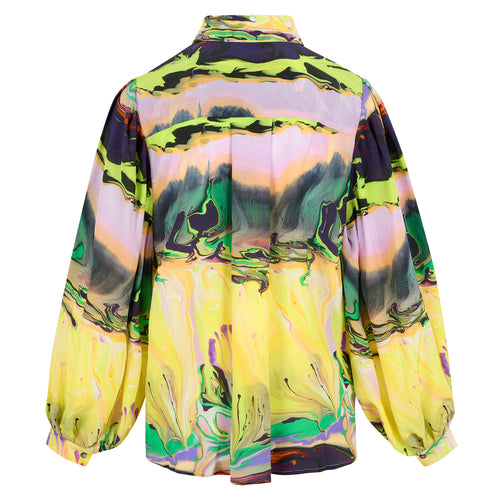 Painters silk Blouse in paint blurs print