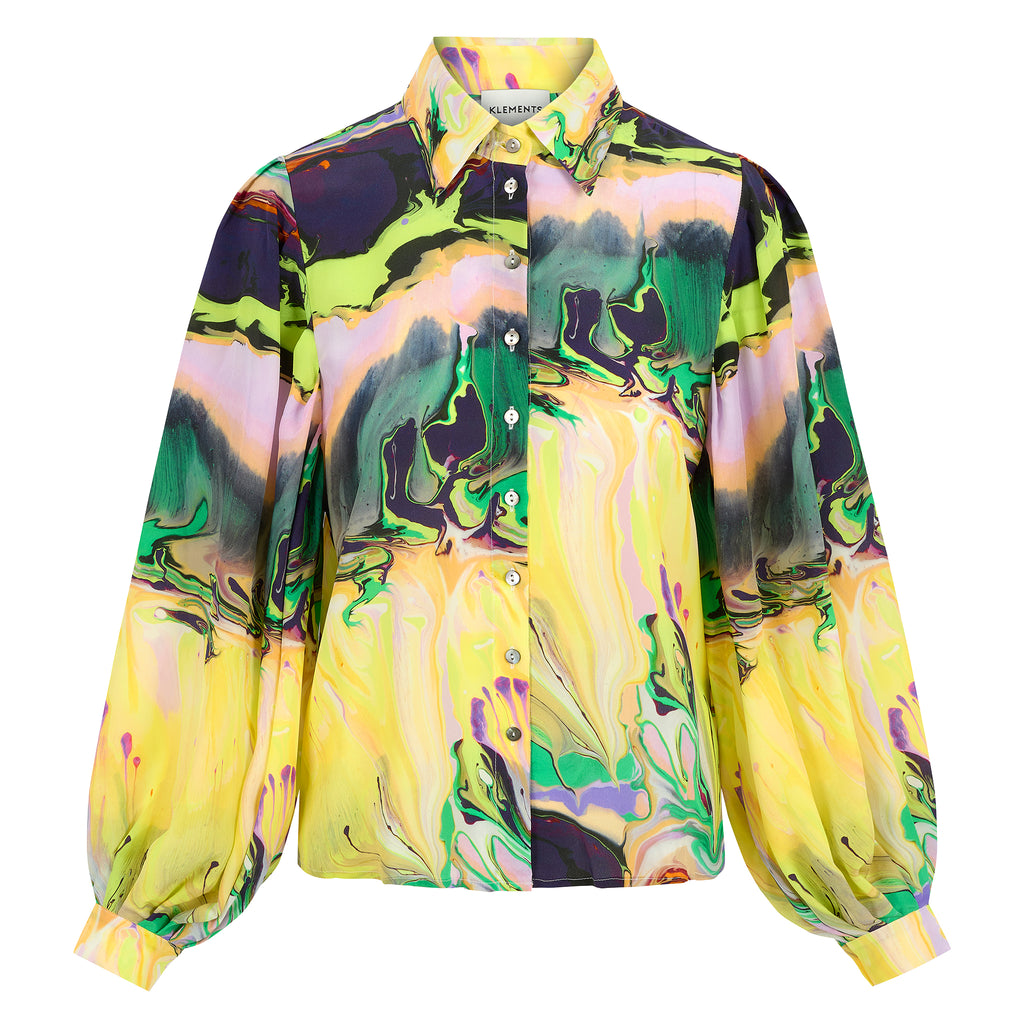 Painters silk Blouse in paint blurs print