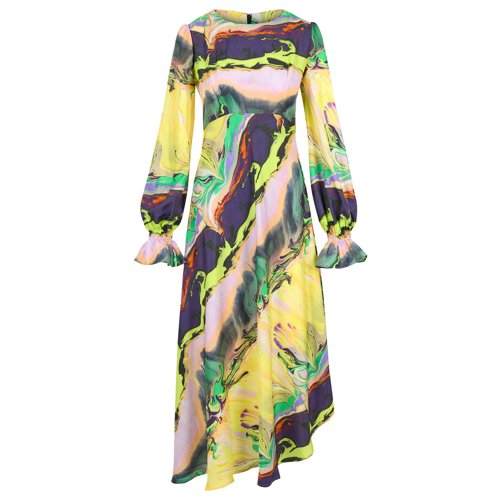 Peggy silk dress in Paint Blurs