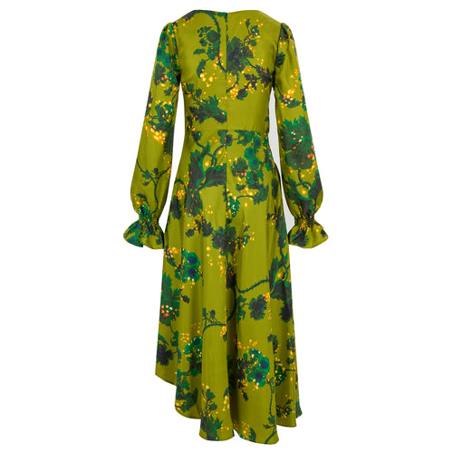 Peggy silk dress in Gothic Floral Acid Ochre