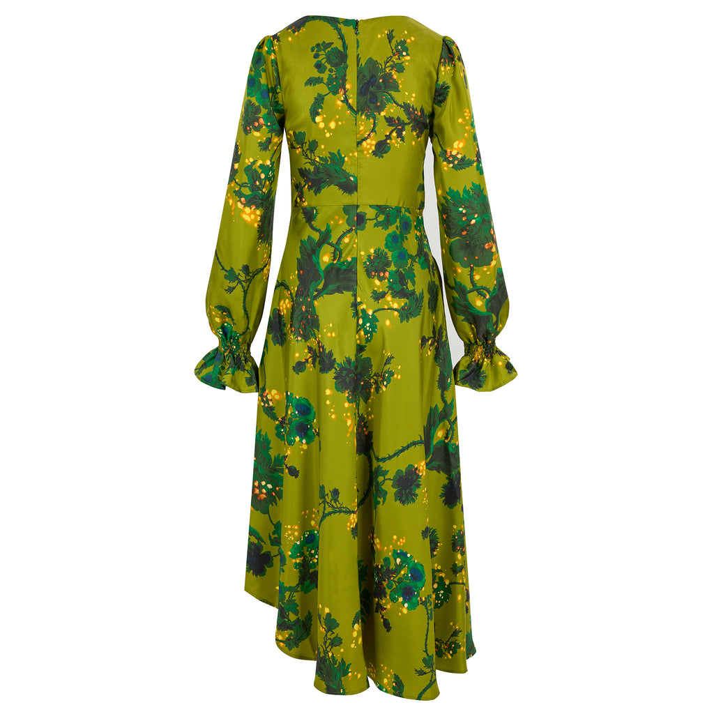 Peggy silk dress in Gothic Floral Acid Ochre