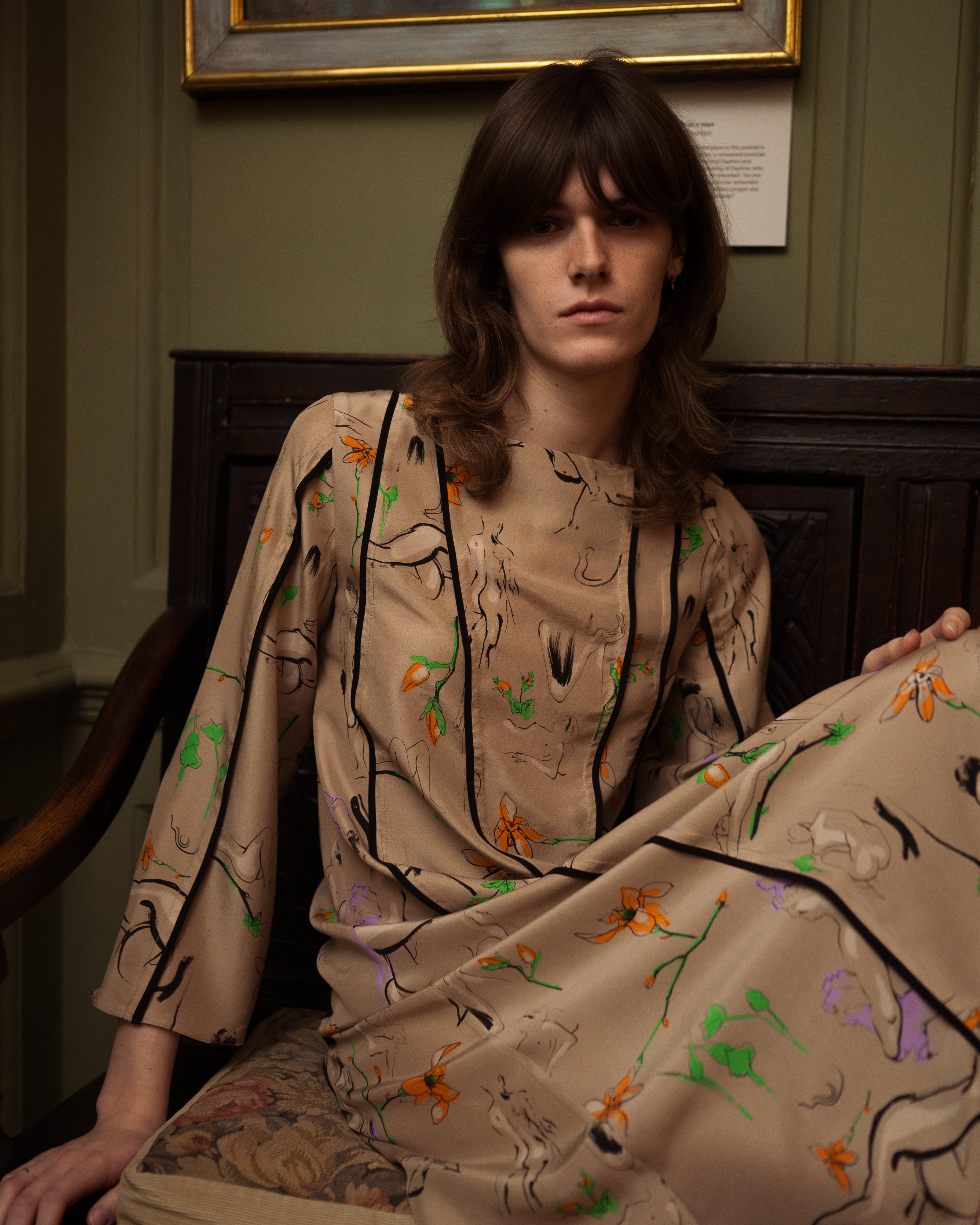 JUNE SAMPLE SALE ponds life drawing print, on silk dress, Medium