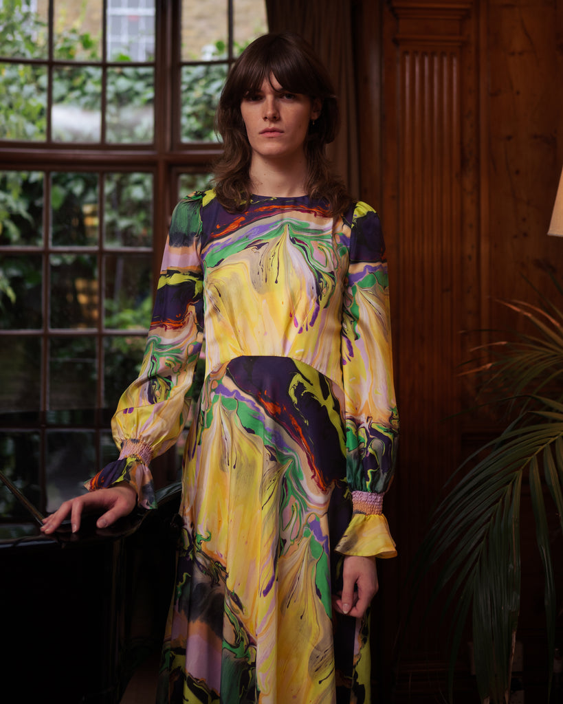 Peggy silk dress in Paint Blurs