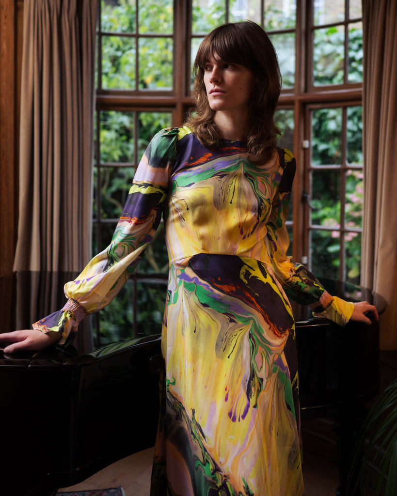 Peggy silk dress in Paint Blurs