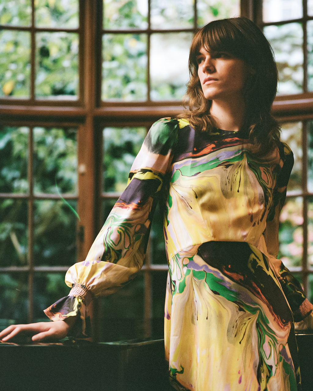 Peggy silk dress in Paint Blurs