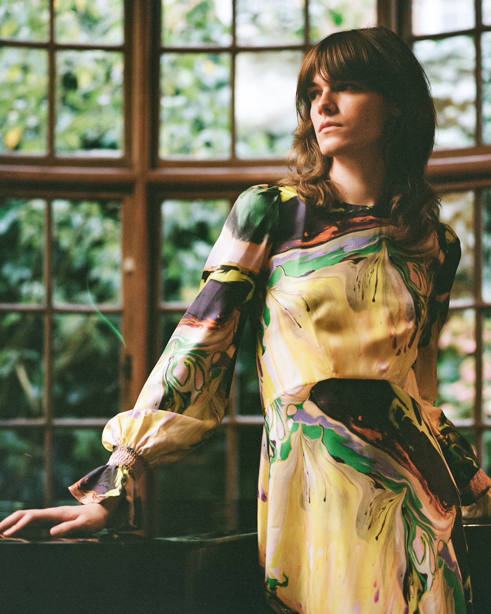 Peggy silk dress in Paint Blurs